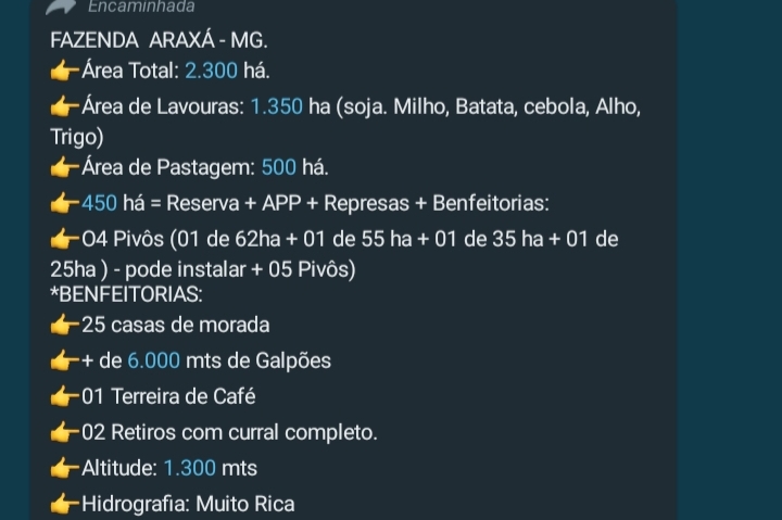 FAZENDA DE 2300 HECTARES ARAXA-MG DESCRIÇÃO