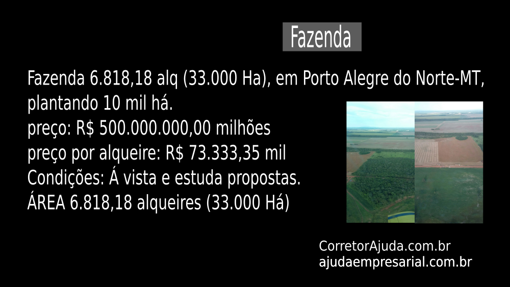 Vendo Fazenda de 33000 Hectares-Porto Alegre do Norte-MTc 02