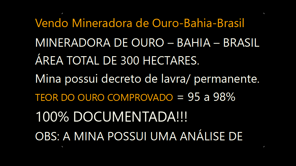Vendo Mineradora de Ouro-Bahia-Brasil (1)