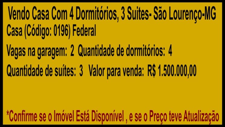 Vendo Casa Com 4 Dormitórios, 3 Suites- São Lourenço-MG (50)