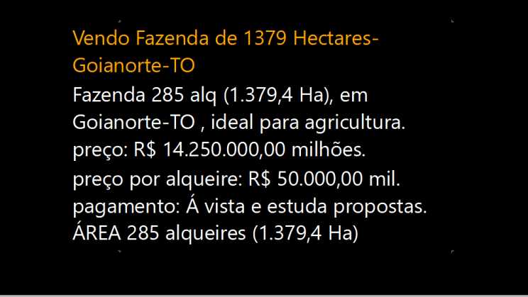 Vendo Fazenda de 1379 Hectares- Goianorte-TO (1)