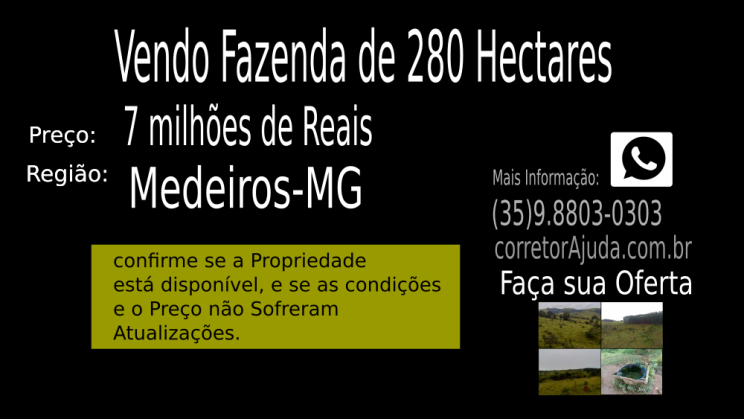 Vendo Fazenda de 280 Hectares- Medeiros-MG c1