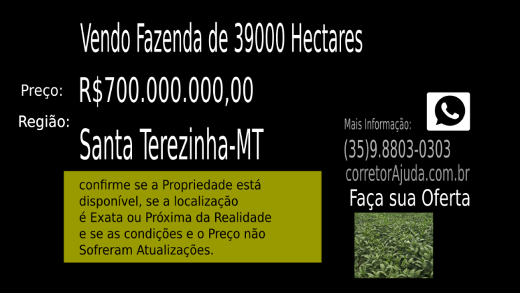 Vendo Fazenda de 39000 Hectares-Santa Terezinha-MTc03