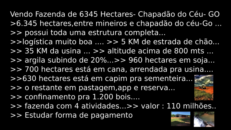 Vendo Fazenda de 6345 Hectares- Chapadão do Céu- GO 011capa
