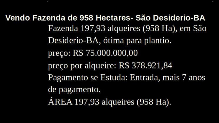 Vendo Fazenda de 958 Hectares- São Desiderio-BA (2)