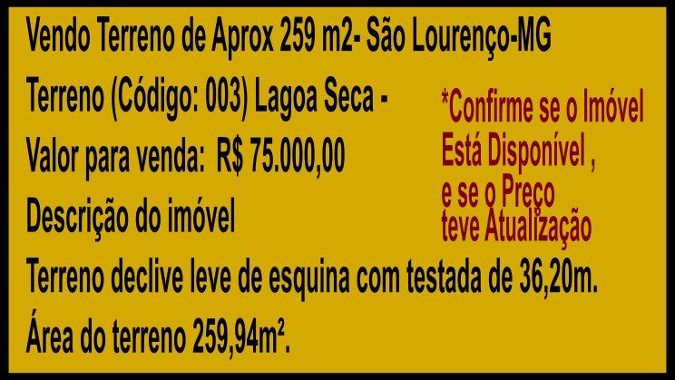 Vendo Terreno 259 m2- Lagoa Seca- São Lourenço-MG_g249