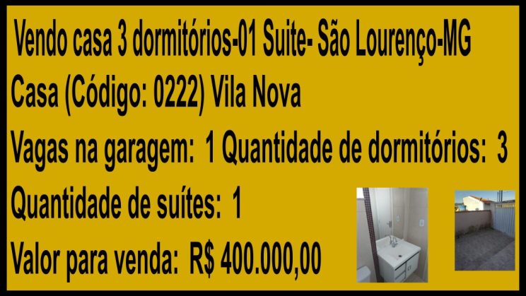 Vendo casa 3 dormitórios-01 Suite- São Lourenço-MG (1)