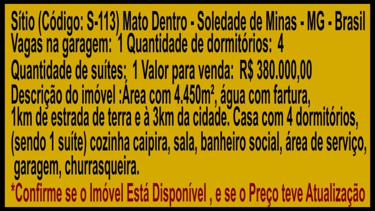 Vendo sitio Chacará Soledade de Minas -MG03